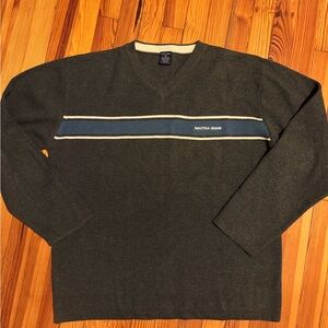 Vintage and Nautica Dark Gray Sweater with Blue Stripe